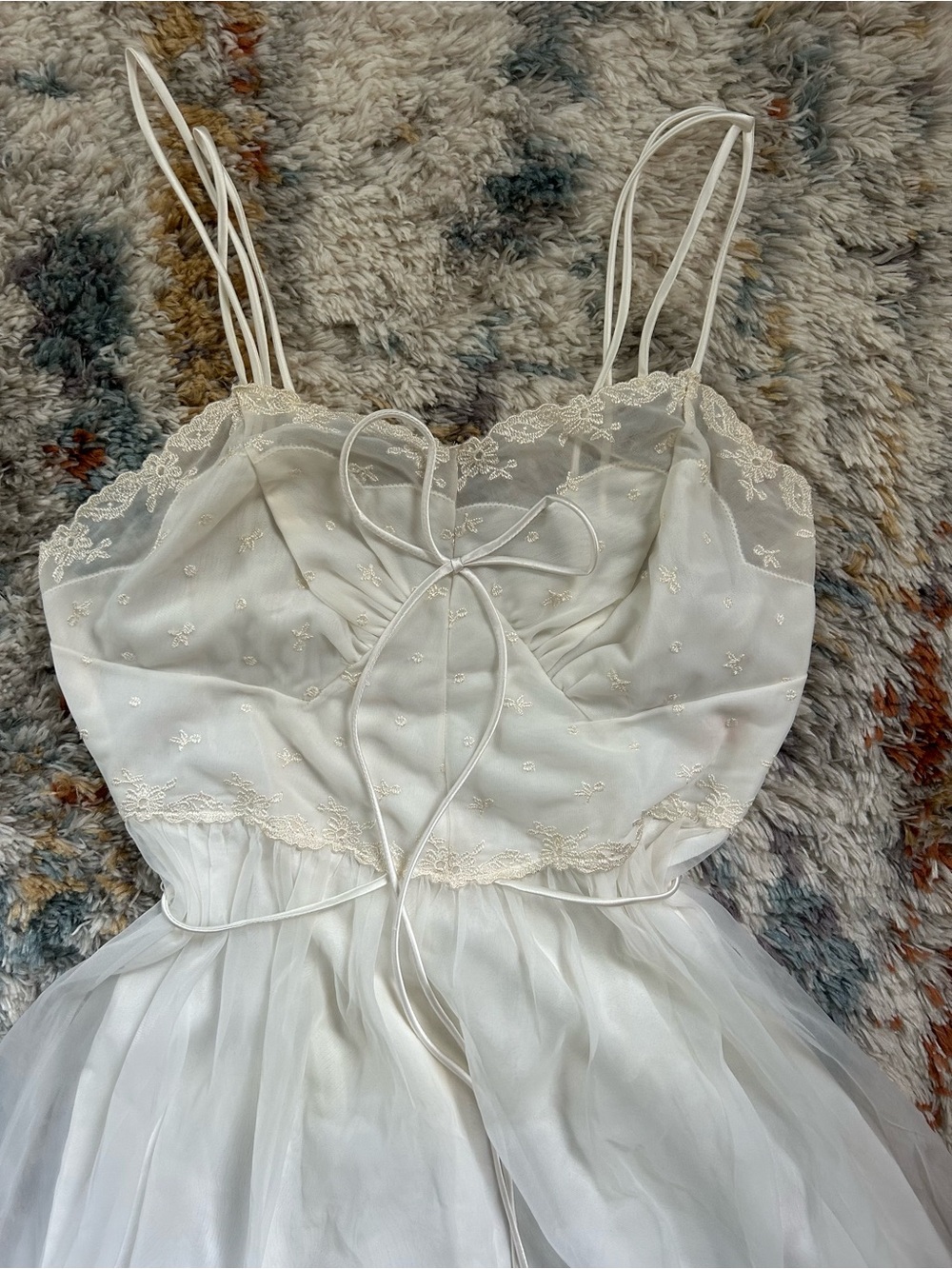 Ivory Lace-Trim Chemise Nightdress with Sheer Skirt